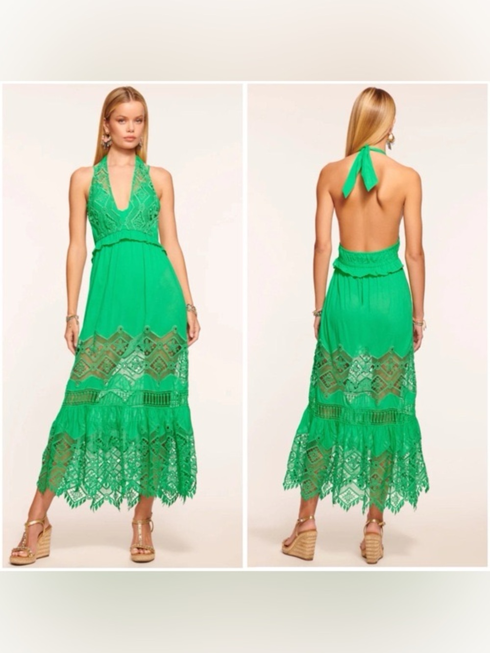 Ramy Brook Aviana Palm Green Lace Halter Maxi Dress | $365 Retail